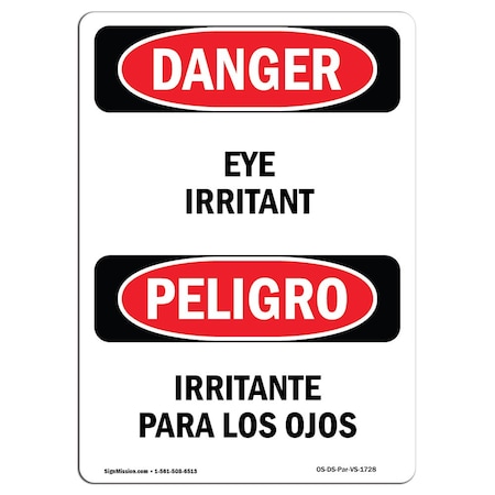 OSHA Danger Sign, Eye Irritant Bilingual, 14in X 10in Aluminum